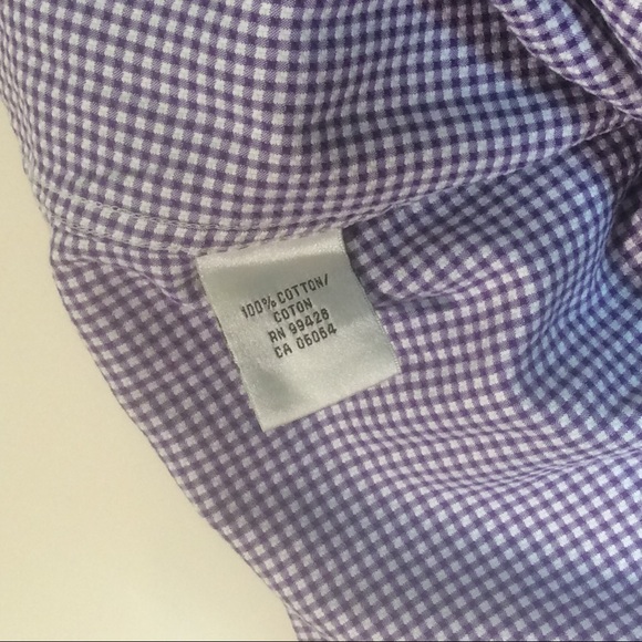 Bugatchi Sz 17.5 Purple White Check Pattern Button Front Long Sleeve Shirt - Picture 4 of 6